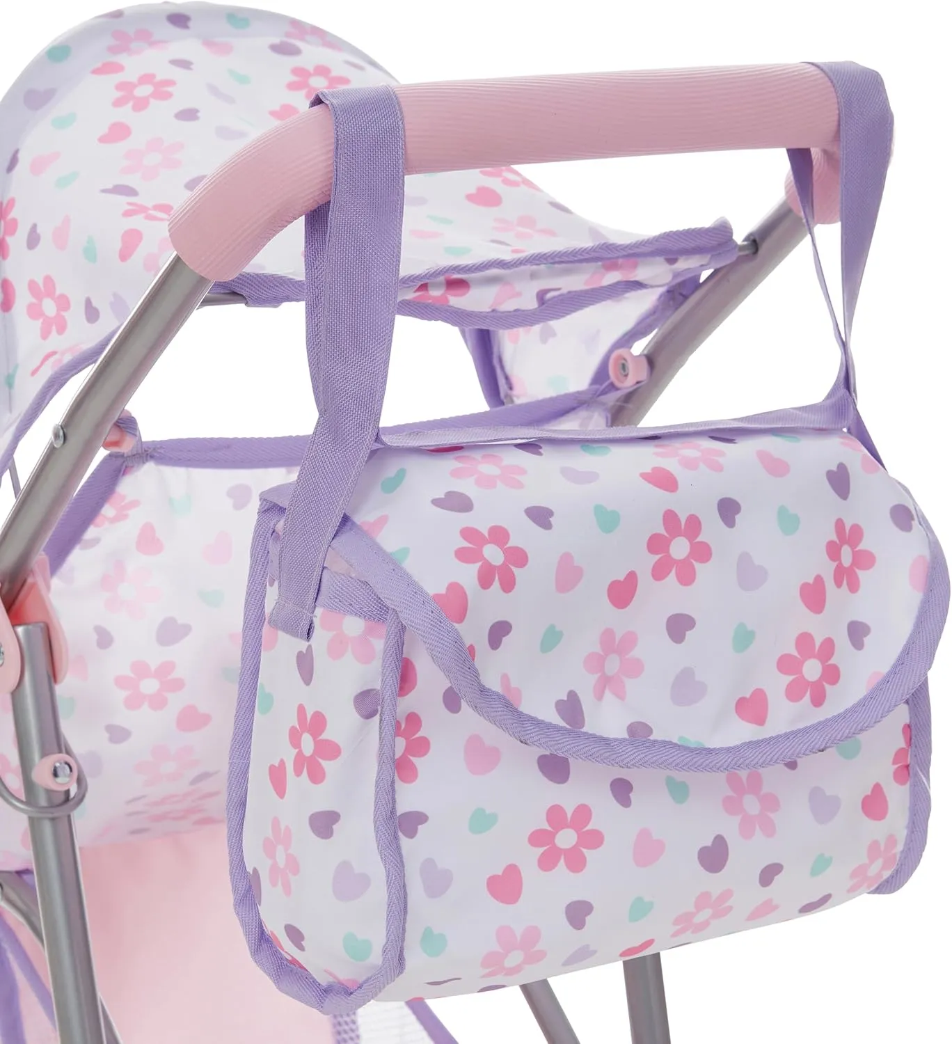 Dolls To Play Baby Doll Stroller Jogger Style 3 Wheels Toy, Girls with Canopy and Basket Buggy Carriage for Kids, My First Jogging Pram Heavy Duty - 21 Inch - Purple