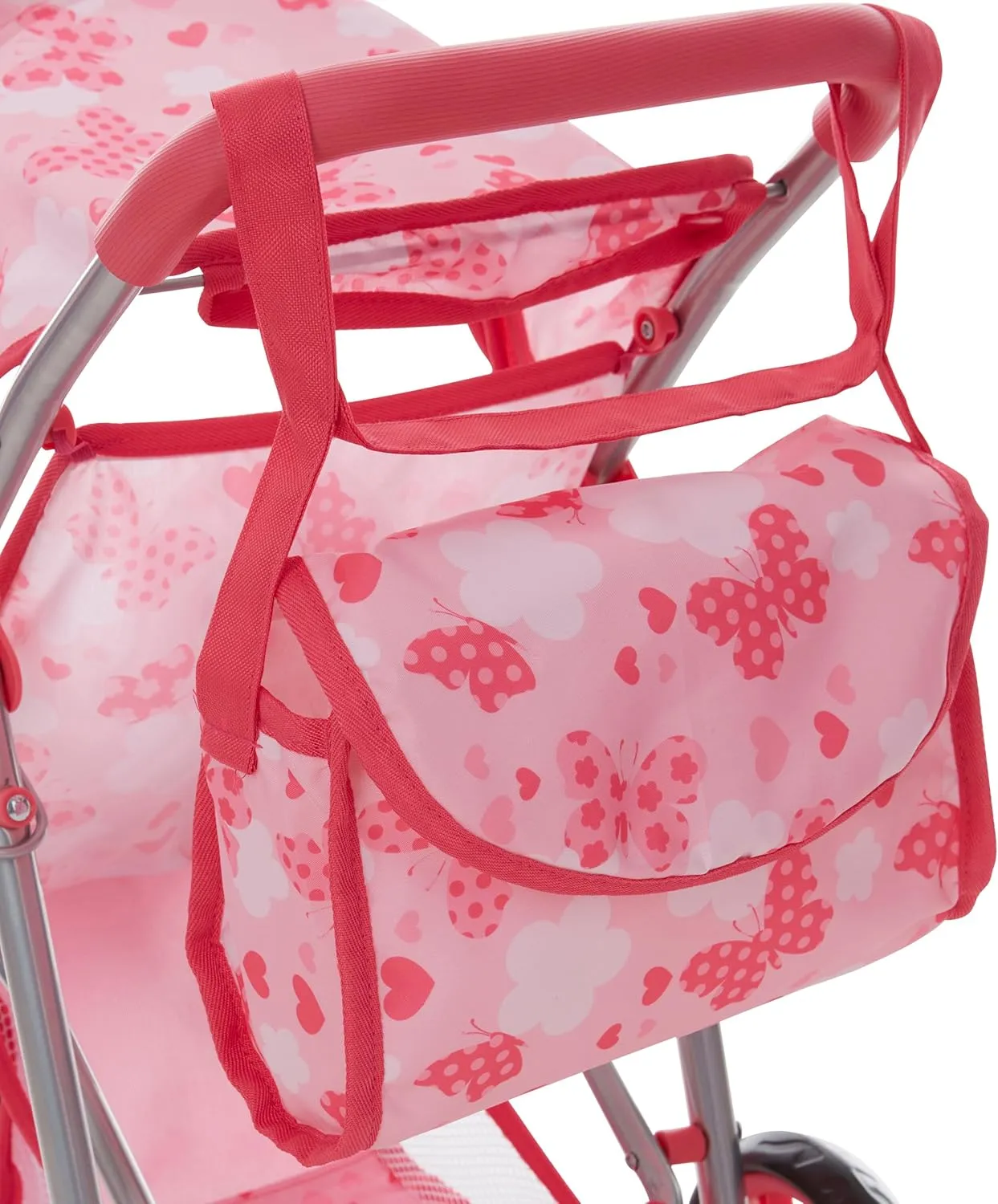 Dolls To Play Baby Doll Stroller Jogger Style 3 Wheels Toy Play, Girls with Canopy and Basket Buggy Carriage for Kids, My First Jogging Pram Heavy Duty - 21 Inch - Pink