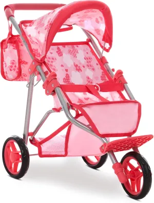 Dolls To Play Baby Doll Stroller Jogger Style 3 Wheels Toy Play, Girls with Canopy and Basket Buggy Carriage for Kids, My First Jogging Pram Heavy Duty - 21 Inch - Pink