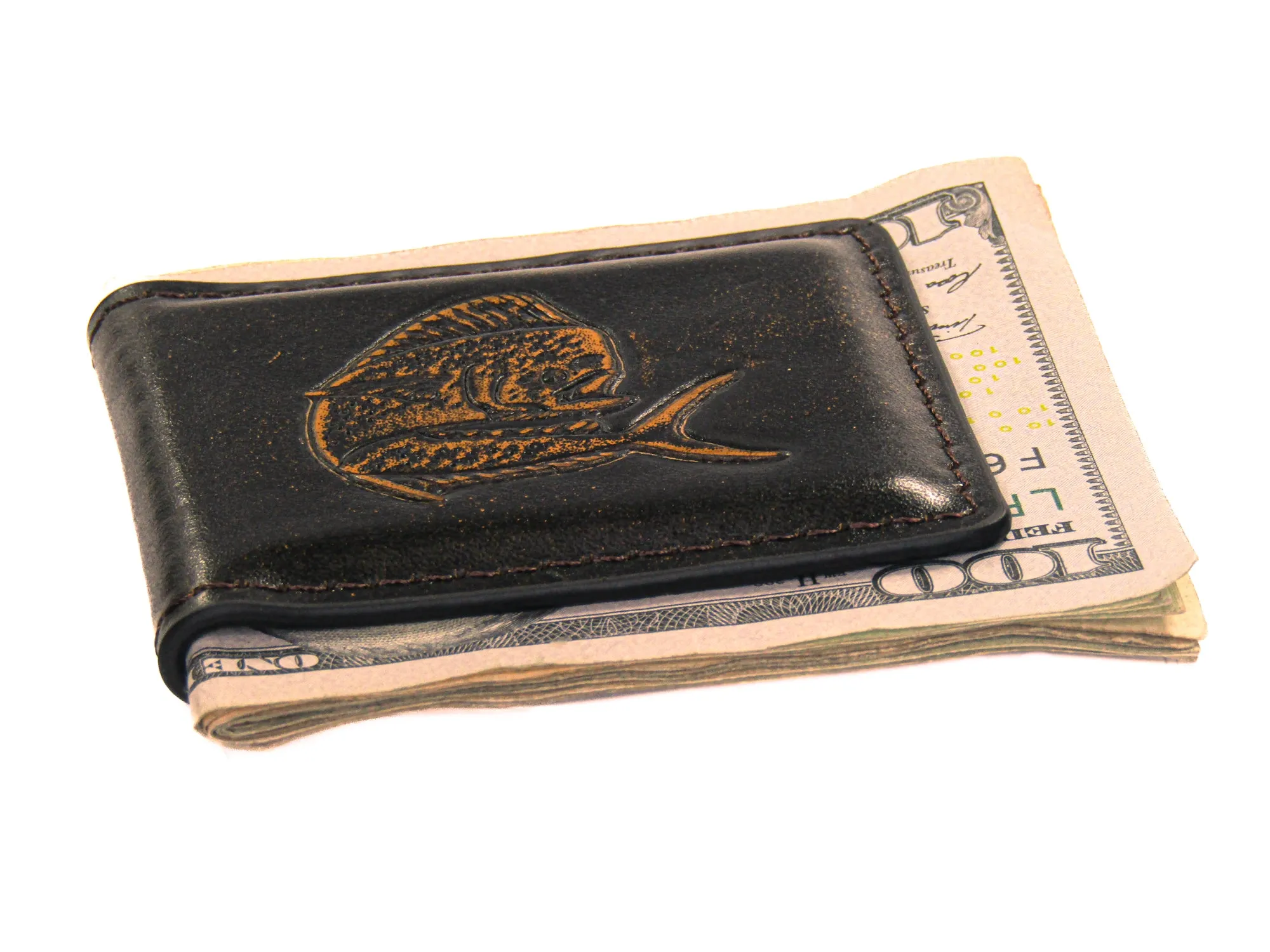 Dolphin Mahi-Mahi Burnished Leather Money Clip