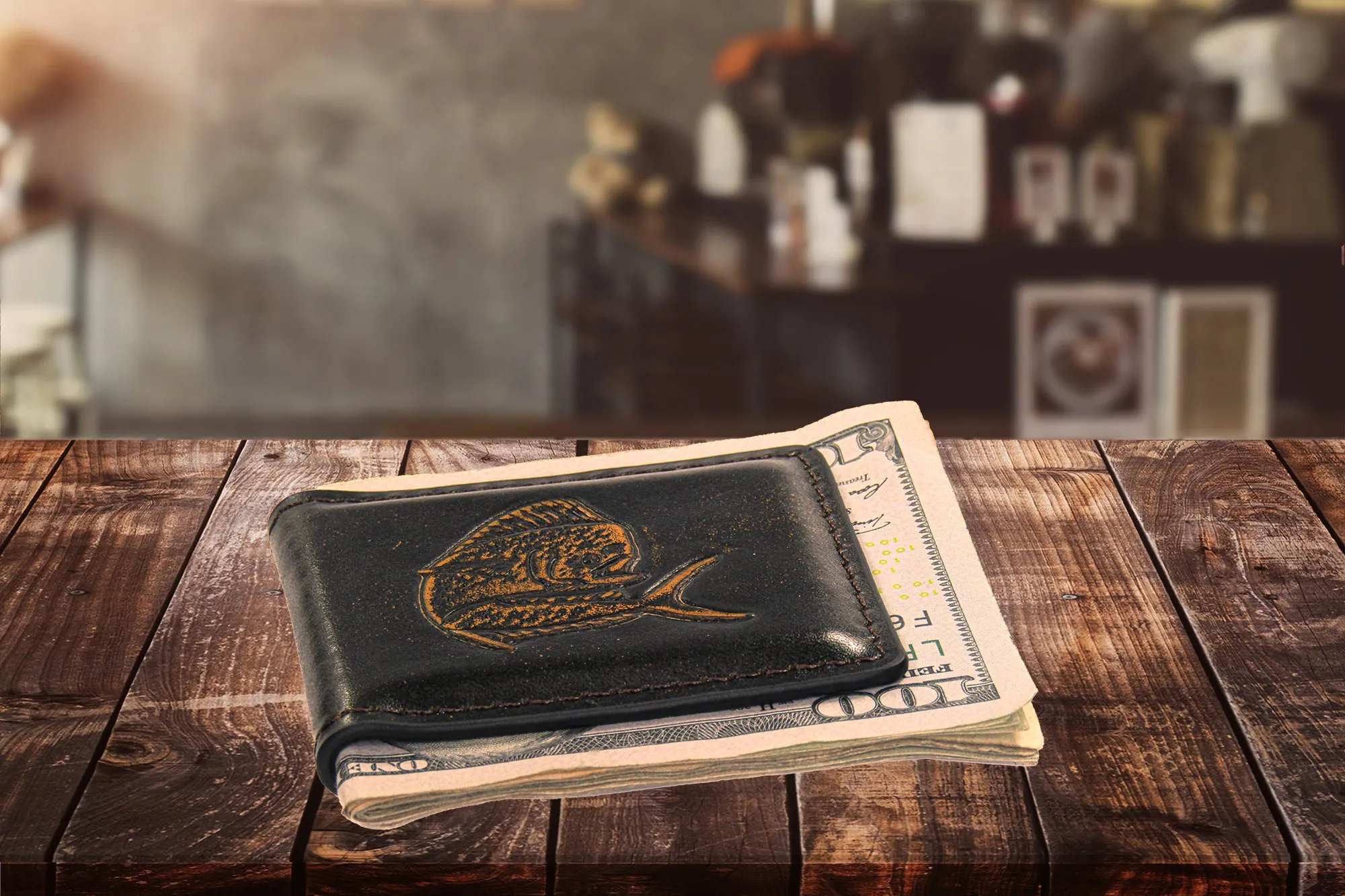 Dolphin Mahi-Mahi Burnished Leather Money Clip