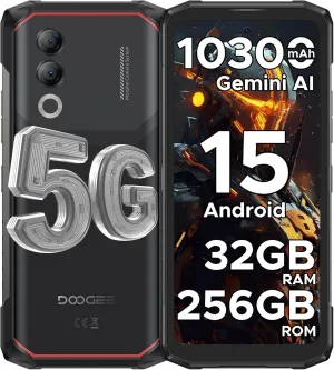 DOOGEE Blade 20 Turbo 5G Rugged Phone Unlocked,32GB 256GB/TF 2TB,10300mAh Battery/33W,Dimensity 7050 Android 15 Rugged Smartphone,6.6”HD  IPS Display,50MP 16MP,Dual Unlock/NFC/WiFi6/3 Card Slot,Black