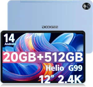 DOOGEE T40 PRO 12 Inch Android 14 Tablet, 10800mAh, 2.4K Gaming Tablet, Helio G99, 20GB RAM   512GB ROM (2TB TF), Ultra-Slim 7.6mm, Dual SIM 4G, Dual-Band WiFi, Face Unlock, BT5.0, GPS, OTG, Blue