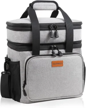 Double Deck Large Lunch Box, Insulated Heavy Duty Lunch Bag Waterproof Leakproof Durable Cooler Bag for Men Women Adults Work Picnic Camping Daytrip,16L,Grey, GLENKEY