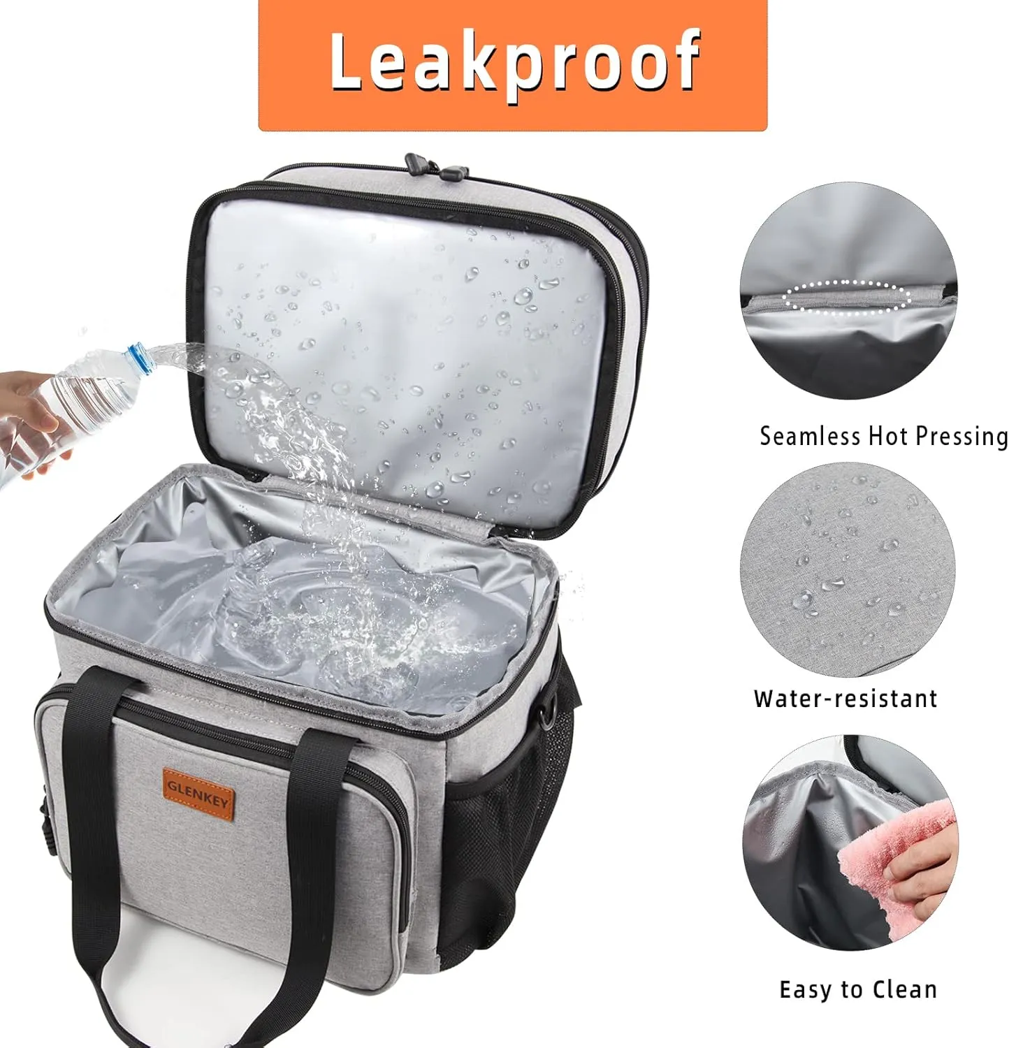 Double Deck Large Lunch Box, Insulated Heavy Duty Lunch Bag Waterproof Leakproof Durable Cooler Bag for Men Women Adults Work Picnic Camping Daytrip,16L,Grey, GLENKEY