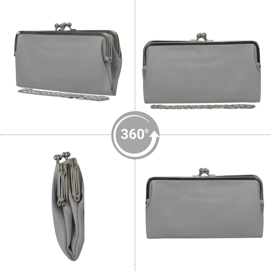 Double Frame Vintage Style Clutch Purse, Women's Travel Wallet
