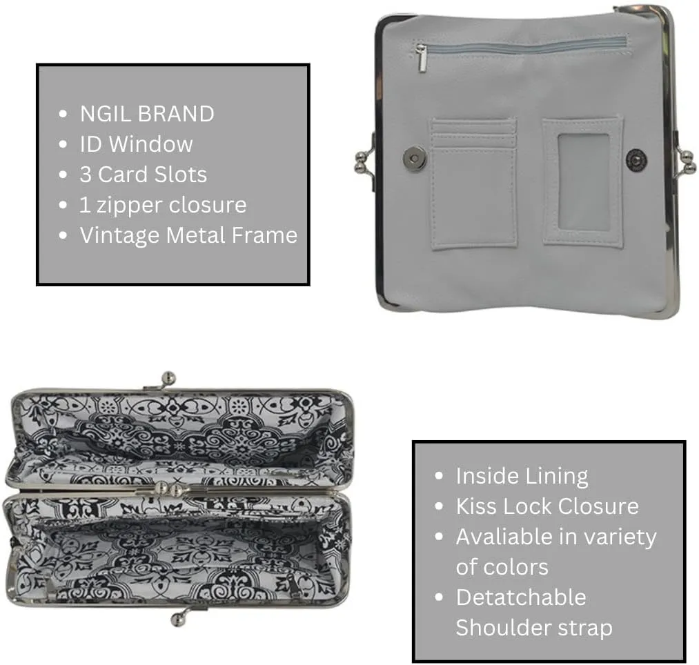 Double Frame Vintage Style Clutch Purse, Women's Travel Wallet