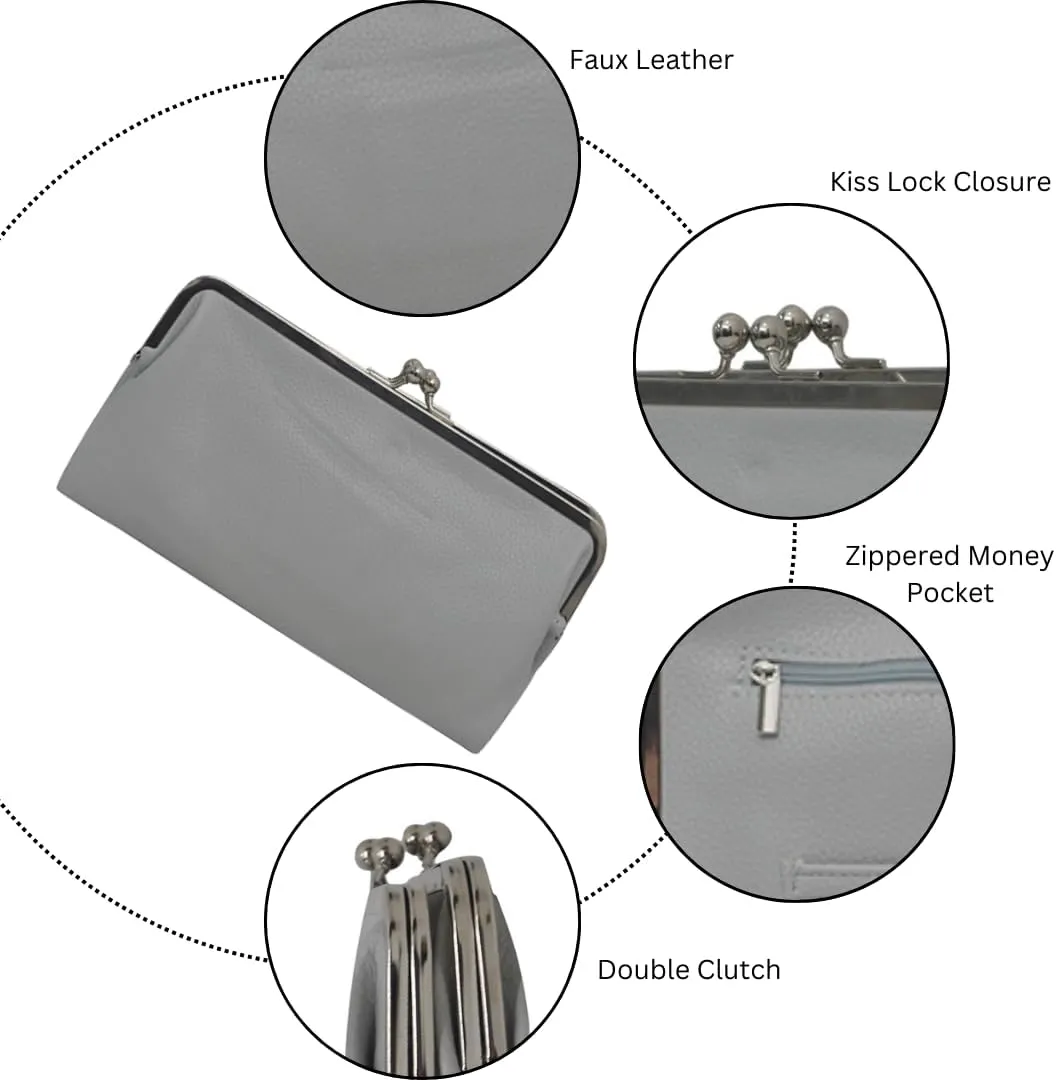 Double Frame Vintage Style Clutch Purse, Women's Travel Wallet