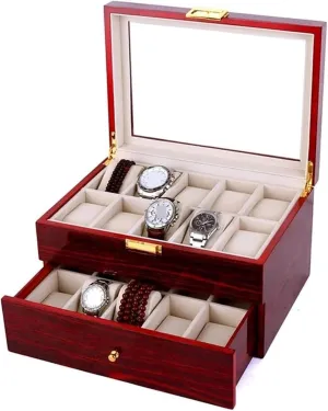 Double Layered Wood With 20 Slots,Watch Organizer Box,Bracelet Display Holder,Luxury Sturdy Jewelry Box, Watch Cases For Men Women