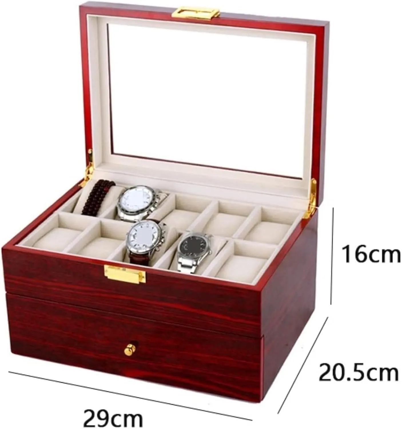 Double Layered Wood With 20 Slots,Watch Organizer Box,Bracelet Display Holder,Luxury Sturdy Jewelry Box, Watch Cases For Men Women