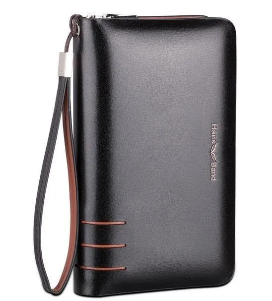 Double Zipper Men Genuine Leather Business Clutch Bag Handbag Men Leather Wallet Male Purse Large Capacity Carteira Masculina