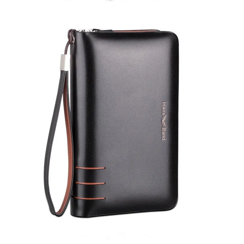Double Zipper Men Genuine Leather Business Clutch Bag Handbag Men Leather Wallet Male Purse Large Capacity Carteira Masculina