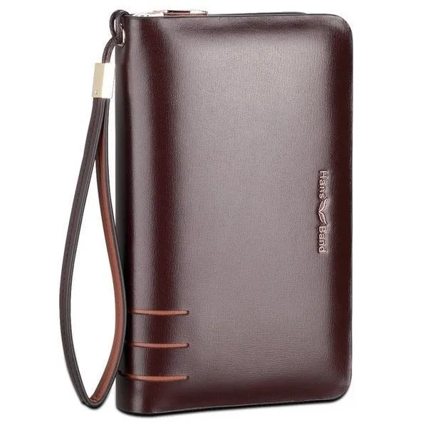 Double Zipper Men Genuine Leather Business Clutch Bag Handbag Men Leather Wallet Male Purse Large Capacity Carteira Masculina