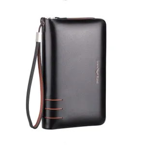 Double Zipper Men Genuine Leather Business Clutch Bag Handbag Men Leather Wallet Male Purse Large Capacity Carteira Masculina