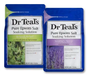Dr Teal's Epsom Salt Bath Soaking Solution Gift Set (Eucalyptus and Lavender 2 Pack, 3lb Each) - Soothe and Sleep & Relax and Relief - Soothe Achy Muscles at Home - Pure Epsom Salts & Essential Oils