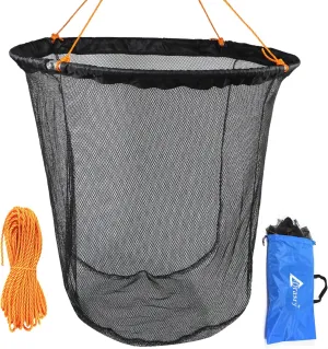Drasry Foldable Bridge and Pier Fishing Landing Net - High Load-Bearing Aluminum Ring Drop Net for Saltwater Freshwater - Collapsible Basket With 49.2 FT Rope