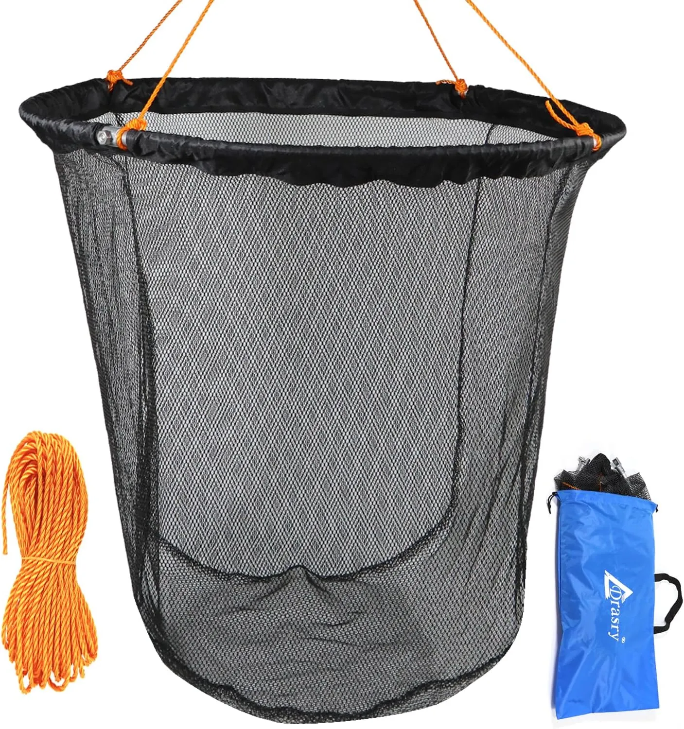 Drasry Foldable Bridge and Pier Fishing Landing Net - High Load-Bearing Aluminum Ring Drop Net for Saltwater Freshwater - Collapsible Basket With 49.2 FT Rope