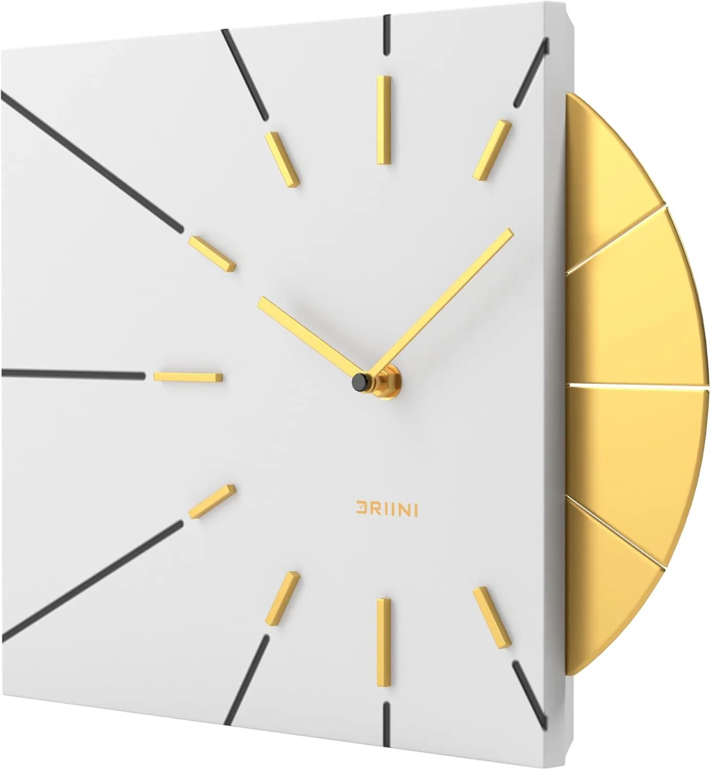 Driini Clocks Mid Century Modern Wall Clock - Square White Clock with Decorative Gold Accent- Unique and Cool Clock, Battery Operated - MCM Decor & Decorative Wall Clock for Mid Century Modern Decor.
