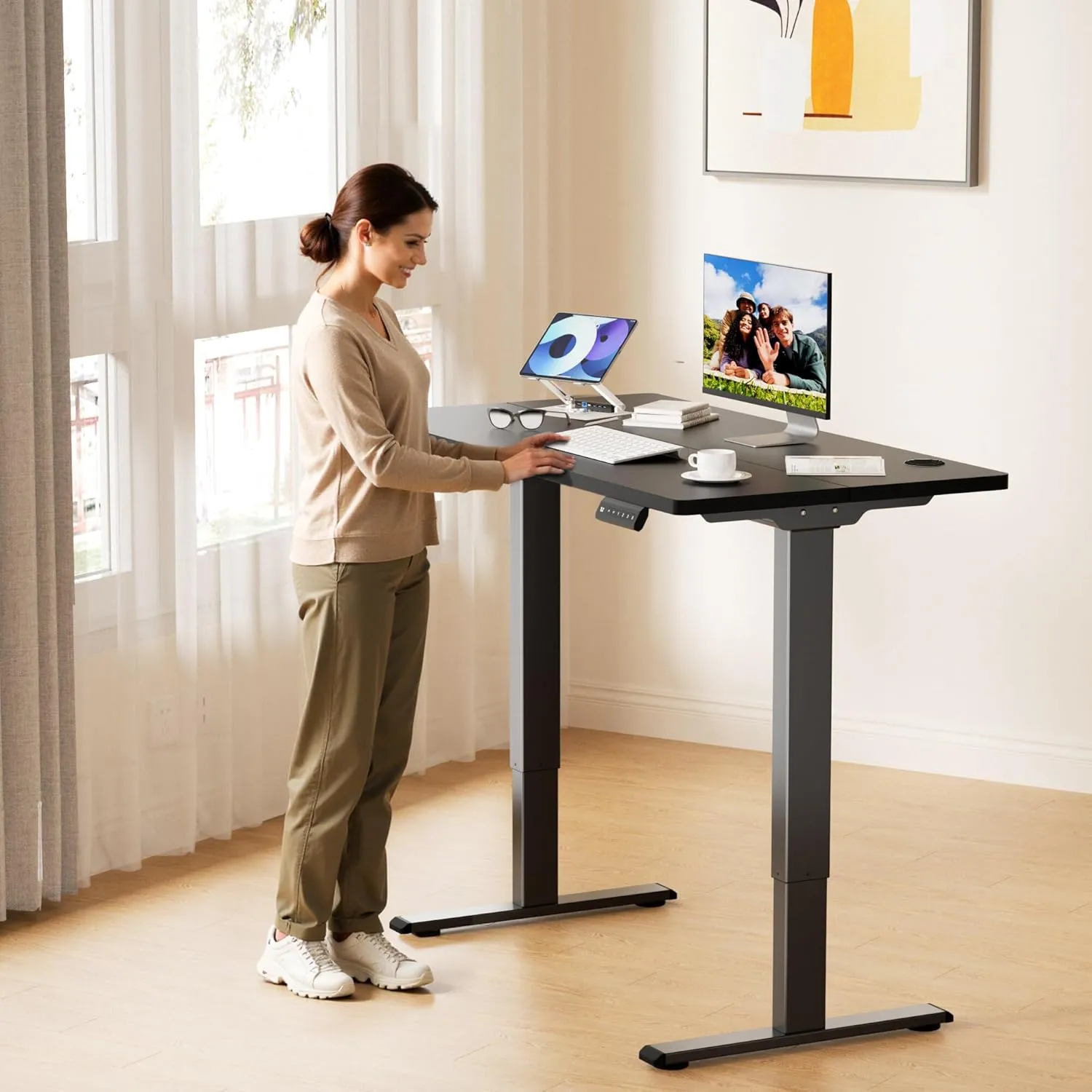 Dual Motor Electric Standing Desk Frame for 40 to 90" Table Tops, 330lbs Weight Capacity,Ergonomic Standing Height Adjustable Base with Memory Controller,Black Frame Only