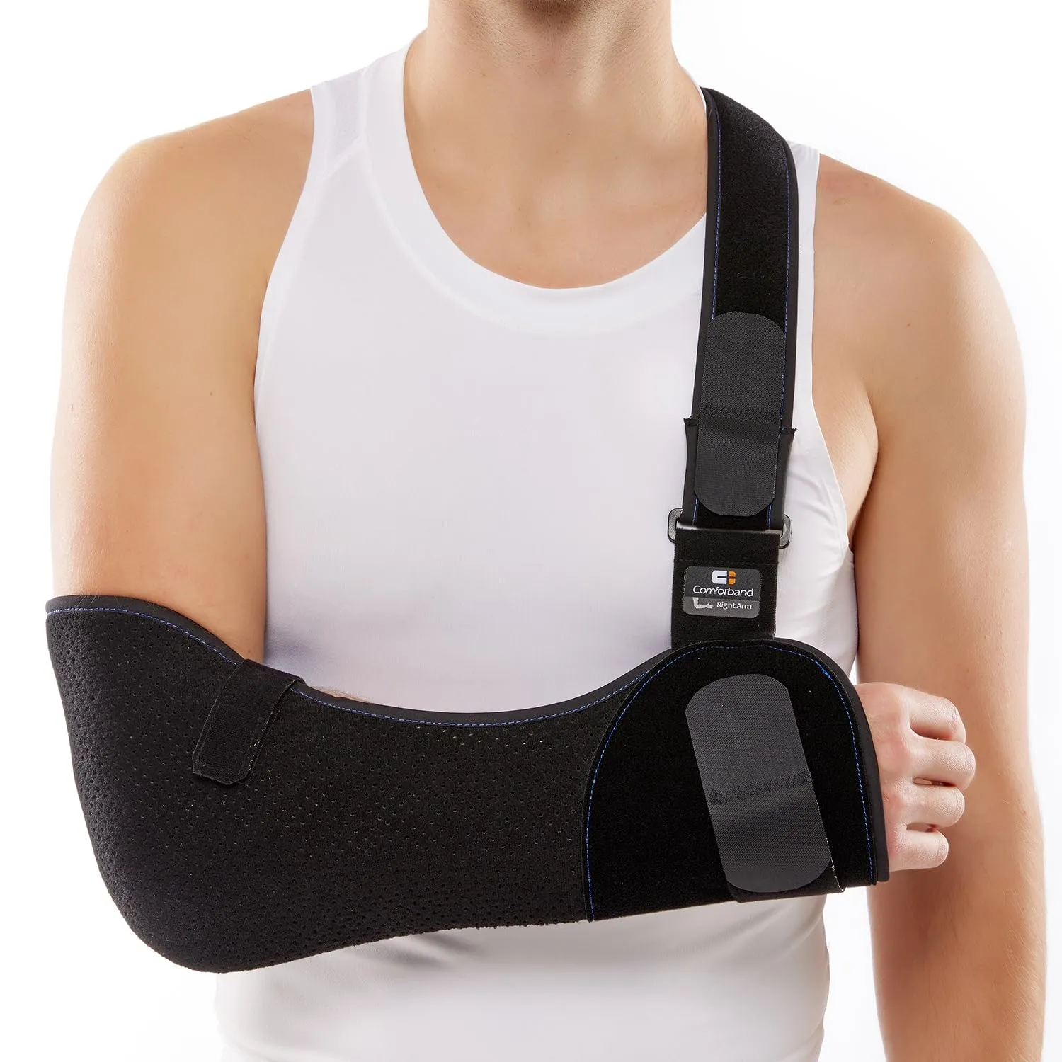 Duluxe Shoulder Immobilizer Arm Sling – Medical Sling with Adjustable Shoulder and Waist Straps for Torn Rotator Cuff, Shoulder, Clavical, Elbow, Forearm Injury (Large)