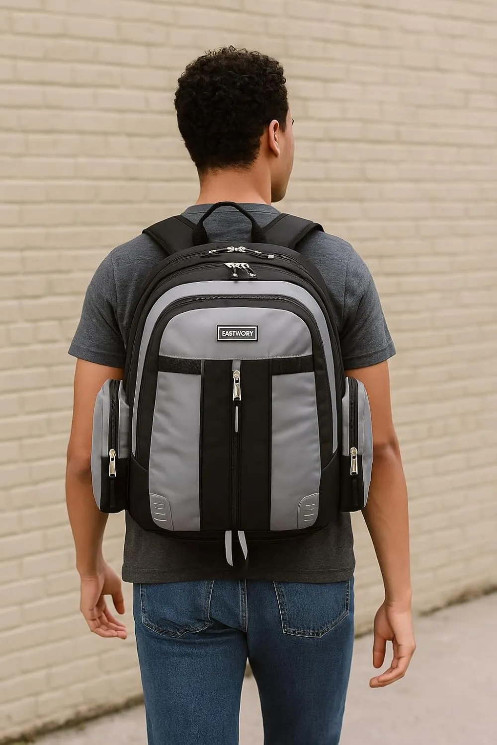 Eastsport Extra Large Backpack Expandable Oversized For Travel Hiking Work Camping Sports Outdoors With Drawstring Bag 18x13.5x9.5 Mochila De Viaje Ash Gray Black