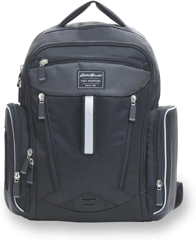 Eddie Bauer Places & Spaces Bridgeport Diaper Bag Backpack, Cooler Bottle Pockets and Changing Pad Included, Black, 1 Count (Pack of 1)
