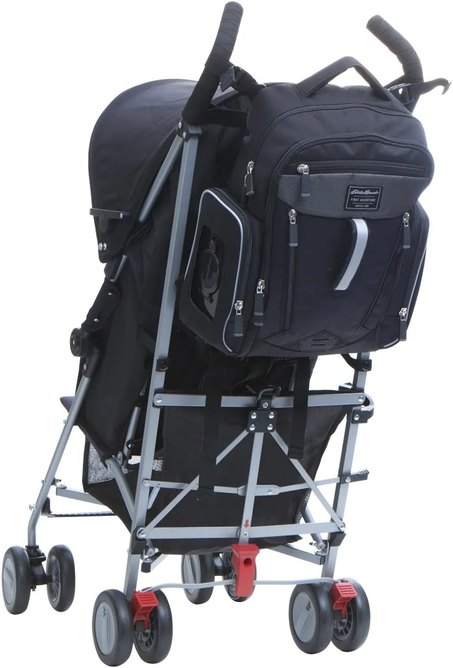 Eddie Bauer Places & Spaces Bridgeport Diaper Bag Backpack, Cooler Bottle Pockets and Changing Pad Included, Black, 1 Count (Pack of 1)