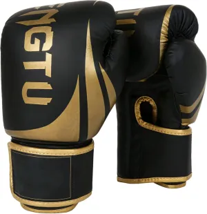 Elastic Training Boxing Gloves for Adults, Tear-Resistant Pu with Foam Padding, 12 Oz, Black Gold