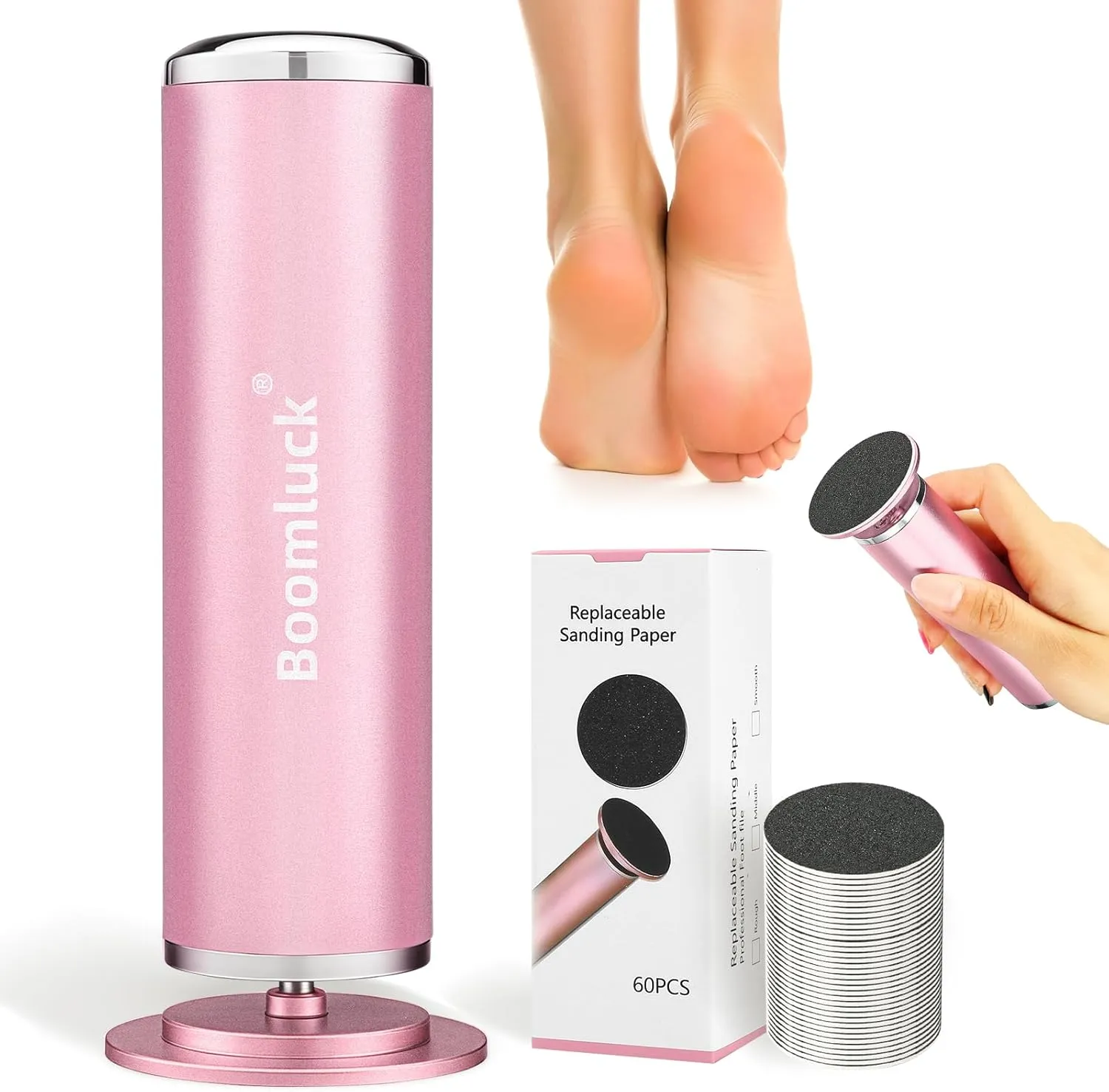 Electric Foot Callus Remover,Upgrade Electric Foot File,Adjustable Speed Foot File Callus Remover with 60 Pcs Sandpaper Discs for Dead,Dry Cracked,Tough Skin and Calluses(Pink)