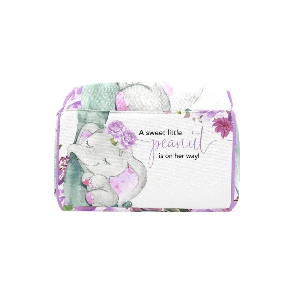 Elephant Purple Flower Diaper Bags Backpack Personalized Baby Nursing Nappy Travel Tote Bag Gifts for Mom Girl