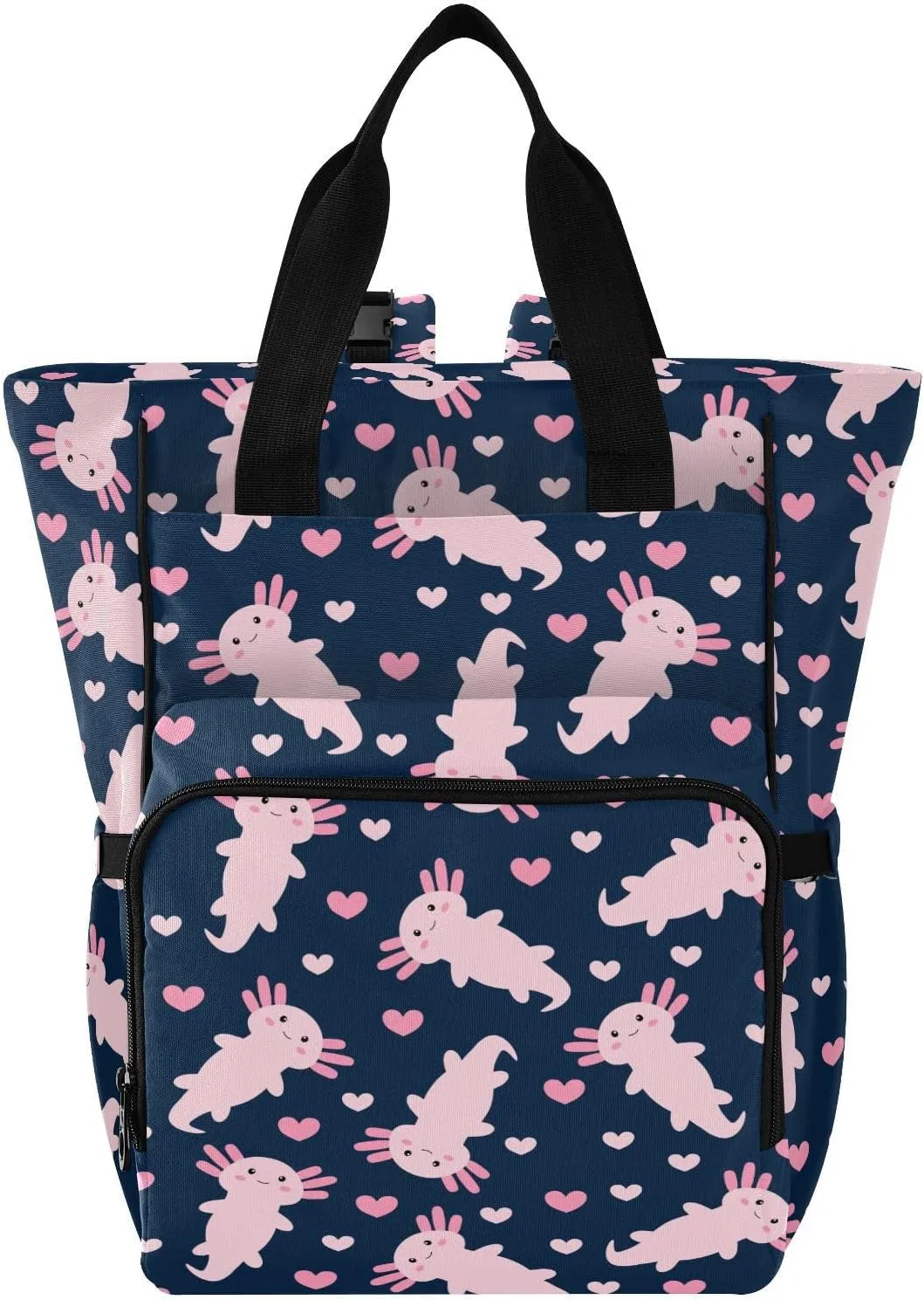 Emelivor Cute Cartoon Axolotl Diaper Bag Backpack Large Capacity Multifunction Baby Bag Backpack for Boy Girl Unisex Baby Women Travel