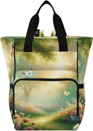 Emelivor Sunlit Flower Butterflies Diaper Bag Backpack Large Capacity Multifunction Baby Bag Backpack for Boy Girl Unisex Baby Women Travel