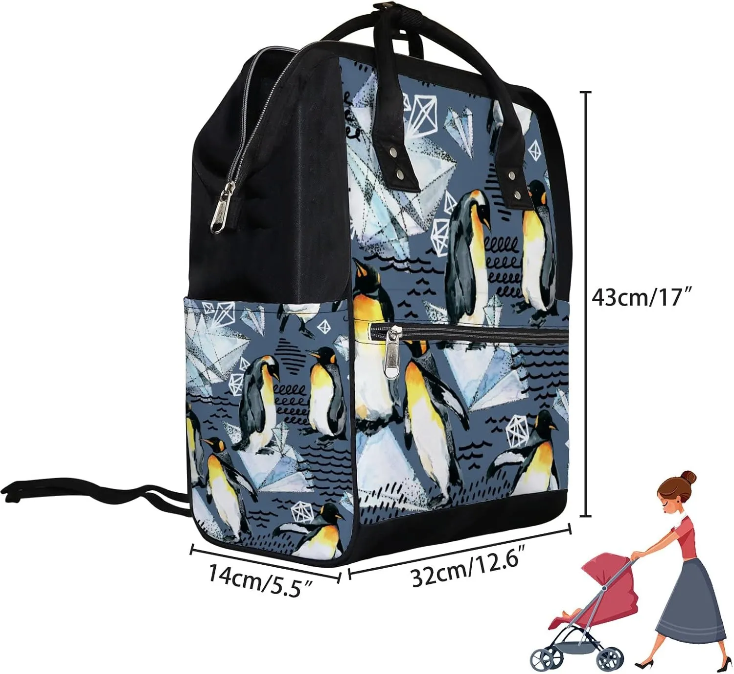 Emperor Penguin Watercolor Arctic Diaper Bag Backpack Waterproof Backpack Baby Nappy Changing Bag for Travel Large Capacity Durable and Stylish for Woman