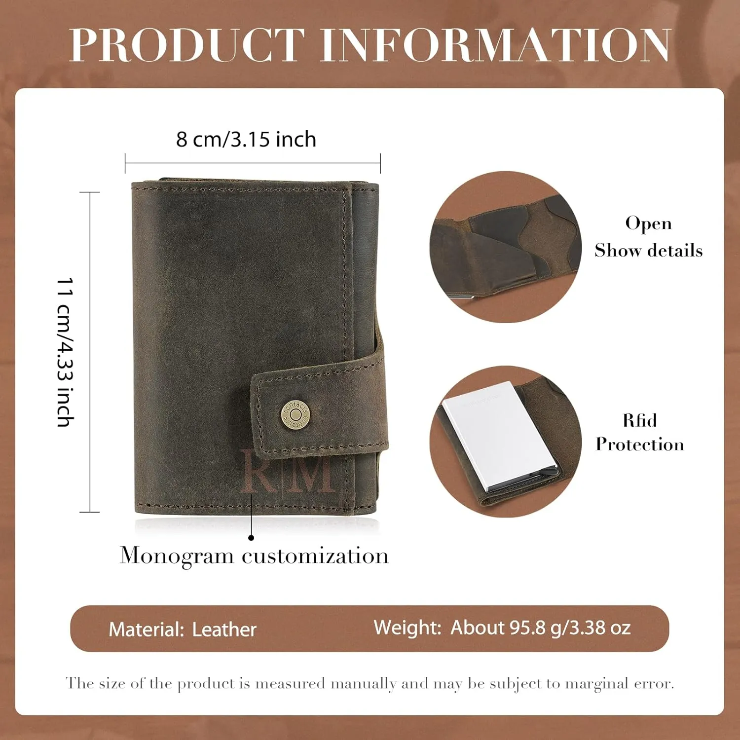 Engraved Leather Front Pocket Wallet,Custom Picture & Name Minimalist Card Case Wallet,Credit Card Holders Personalized Gifts for Women Men Dad Son