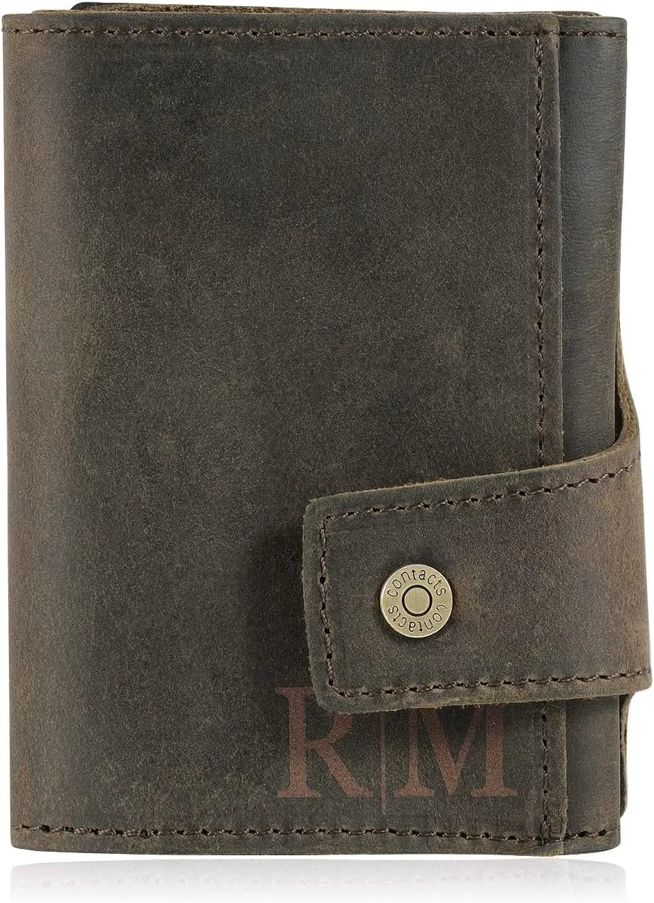 Engraved Leather Front Pocket Wallet,Custom Picture & Name Minimalist Card Case Wallet,Credit Card Holders Personalized Gifts for Women Men Dad Son