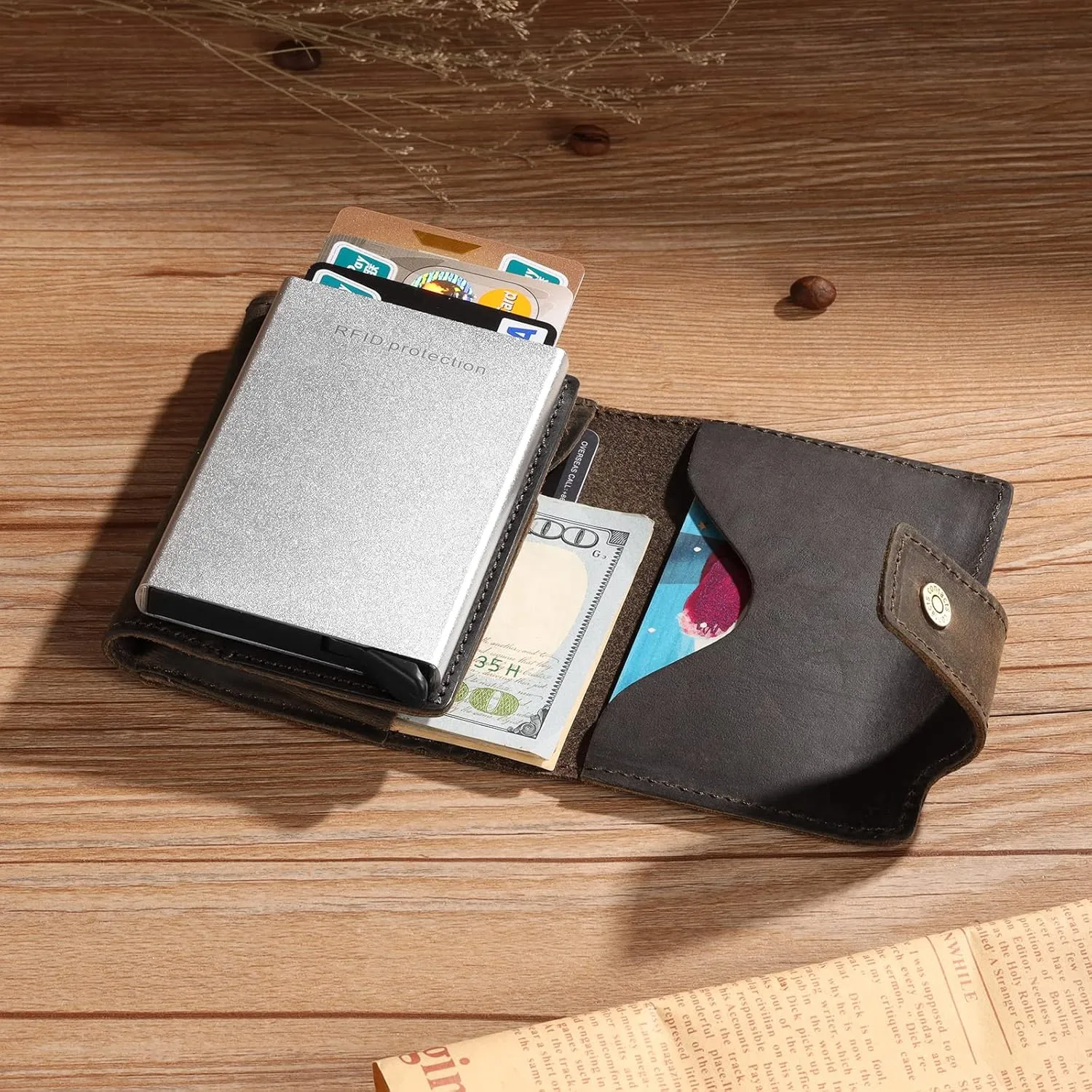 Engraved Leather Front Pocket Wallet,Custom Picture & Name Minimalist Card Case Wallet,Credit Card Holders Personalized Gifts for Women Men Dad Son