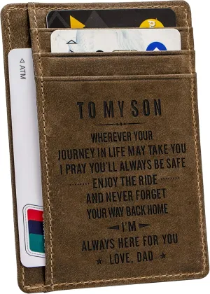 Engraved Pocket Wallet For Men,Personalized Minimalist Slim Leather Pocket Wallet for Husband Son Birthday Christmas