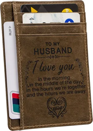 Engraved Pocket Wallet For Men,Personalized Minimalist Slim Leather Pocket Wallet for Husband Son Birthday Christmas