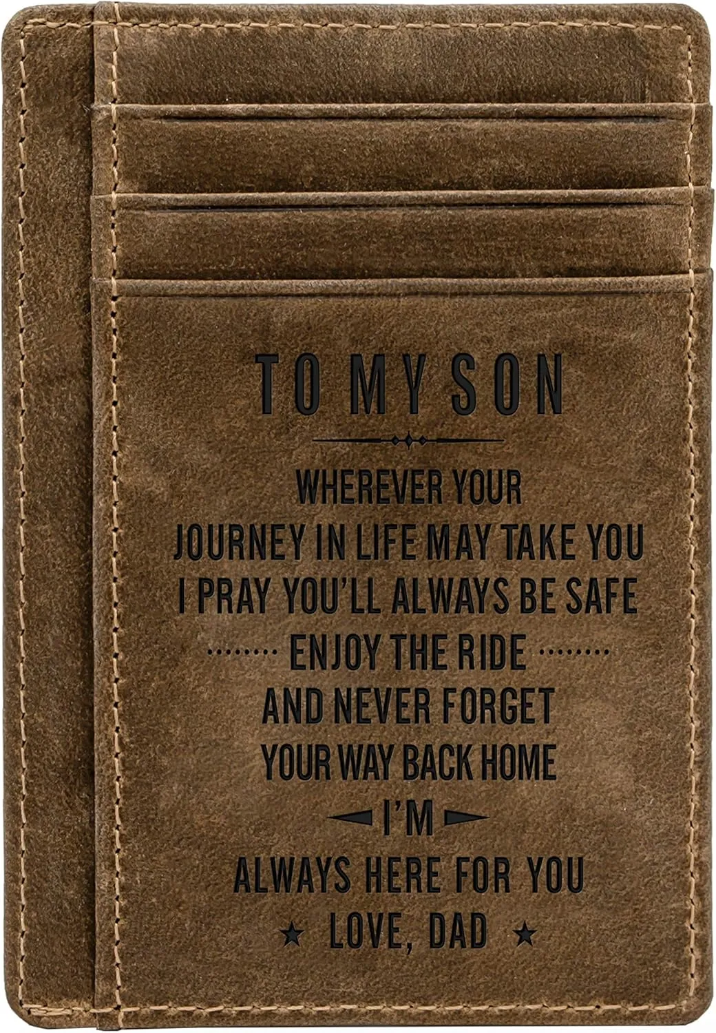 Engraved Pocket Wallet For Men,Personalized Minimalist Slim Leather Pocket Wallet for Husband Son Birthday Christmas