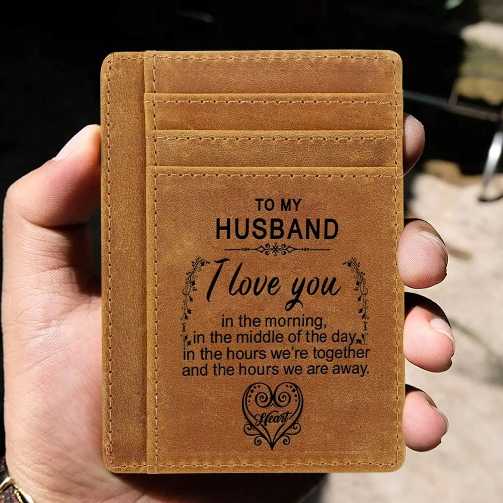 Engraved Pocket Wallet For Men,Personalized Minimalist Slim Leather Pocket Wallet for Husband Son Birthday Christmas