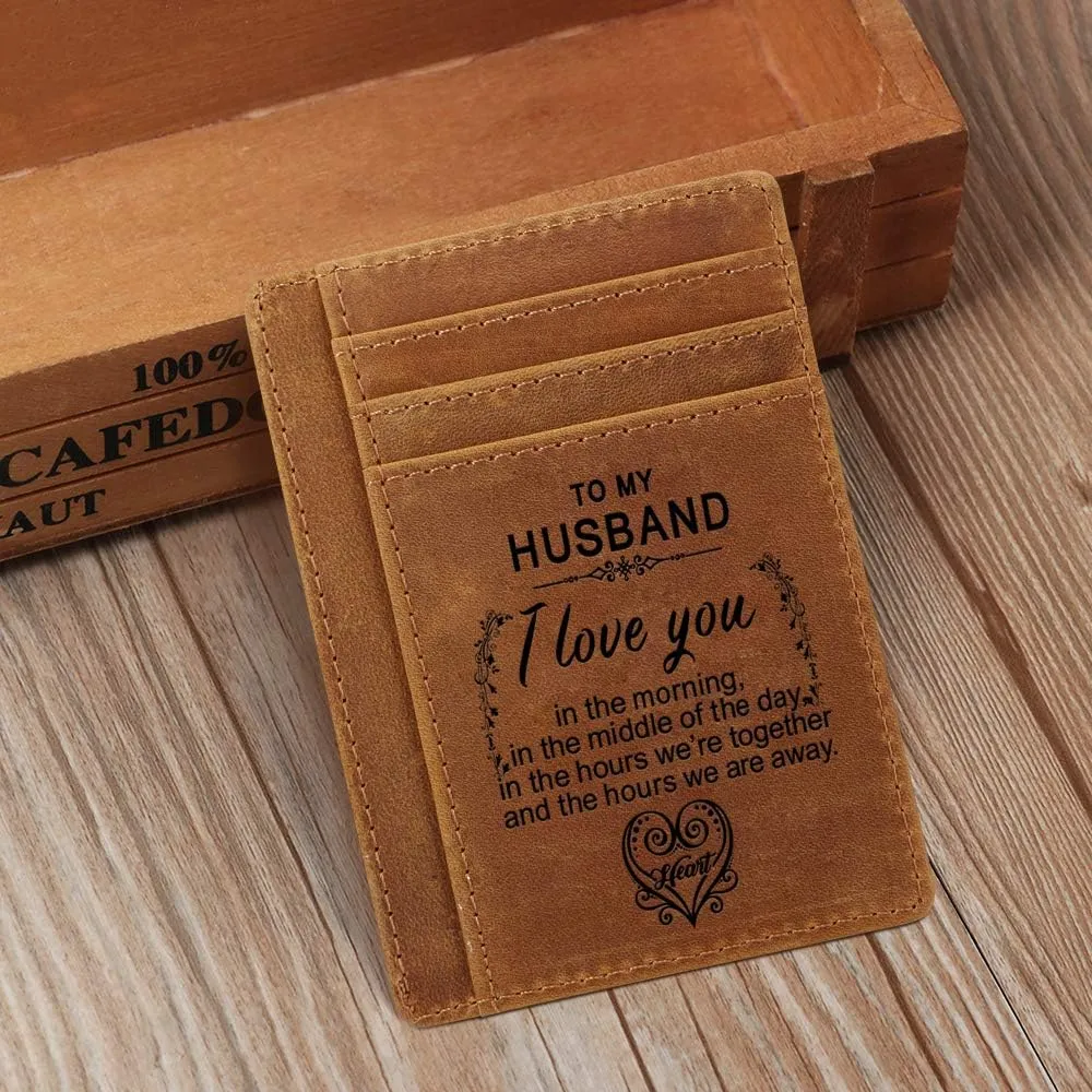 Engraved Pocket Wallet For Men,Personalized Minimalist Slim Leather Pocket Wallet for Husband Son Birthday Christmas