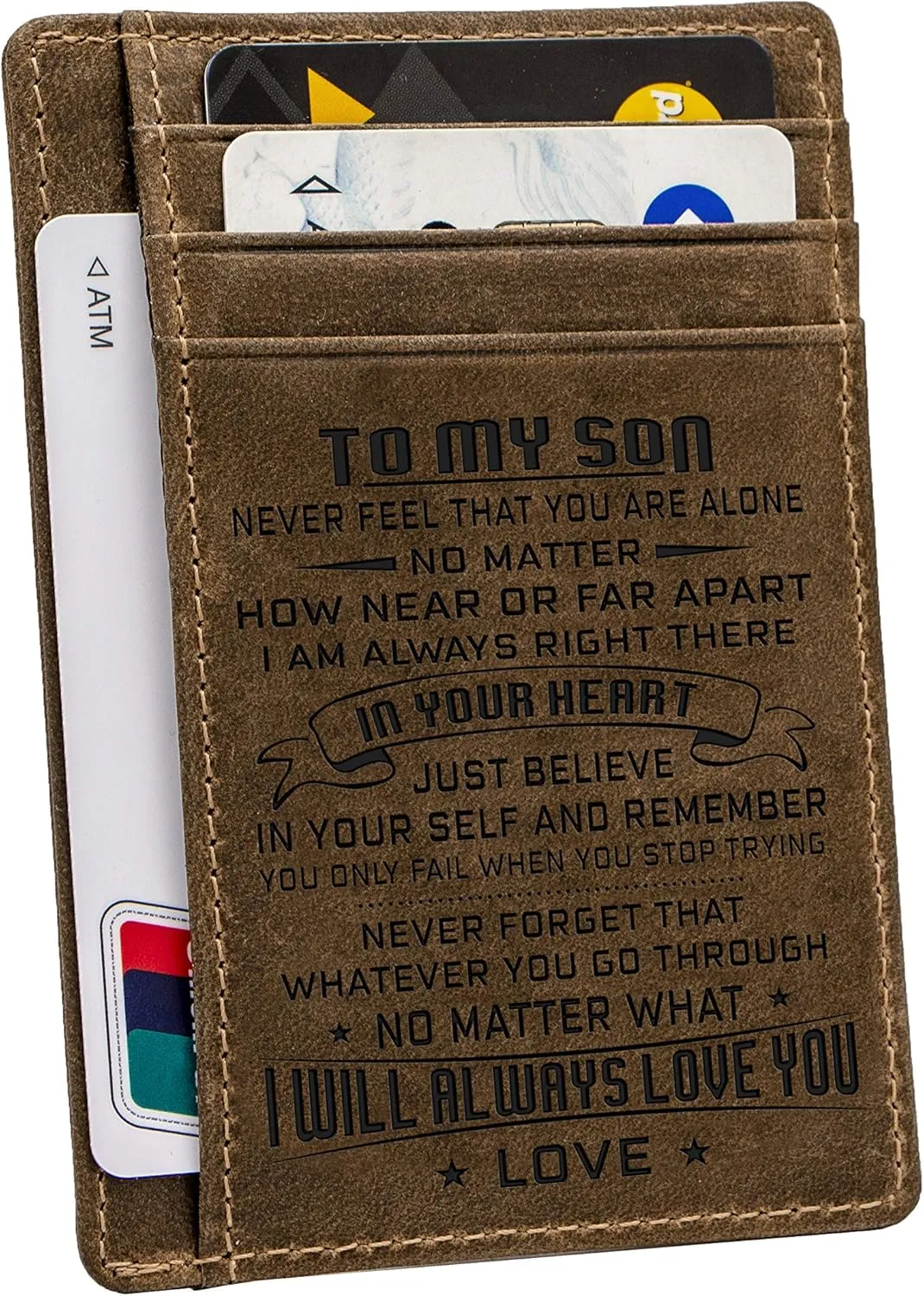 Engraved Pocket Wallet For Men,Personalized Minimalist Slim Leather Pocket Wallet for Husband Son Birthday Christmas