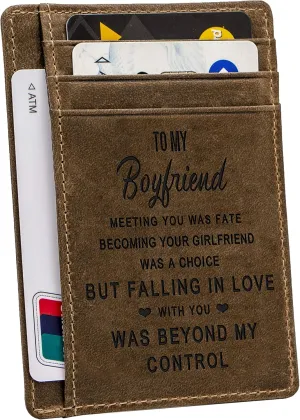 Engraved Pocket Wallet For Men,Personalized Minimalist Slim Leather Pocket Wallet for Husband Son Birthday Christmas