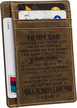 Engraved Pocket Wallet For Men,Personalized Minimalist Slim Leather Pocket Wallet for Husband Son Birthday Christmas