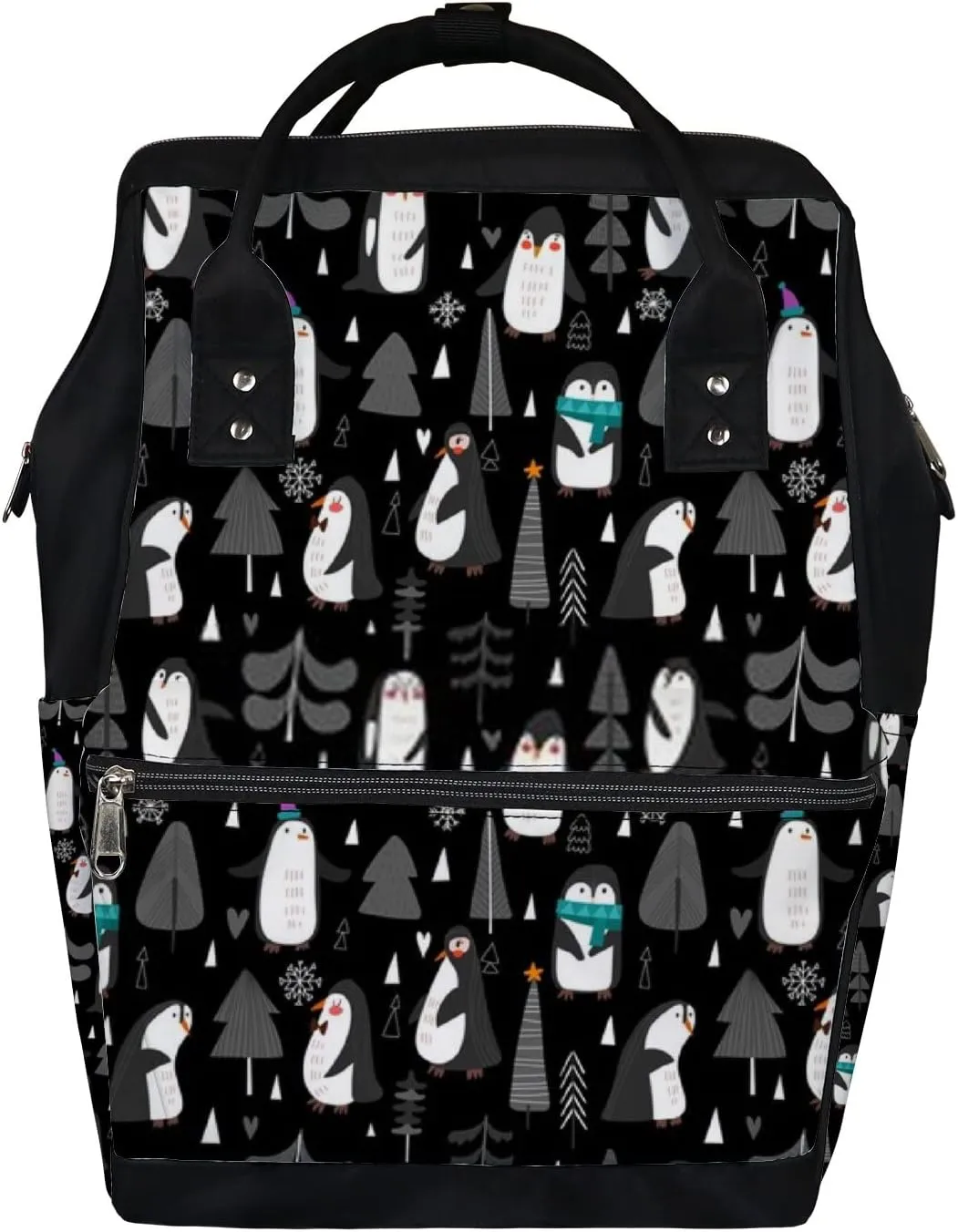 Enguin Standing Black Diaper Bag Backpack Waterproof Backpack Baby Nappy Changing Bag for Travel Large Capacity Durable and Stylish for Woman