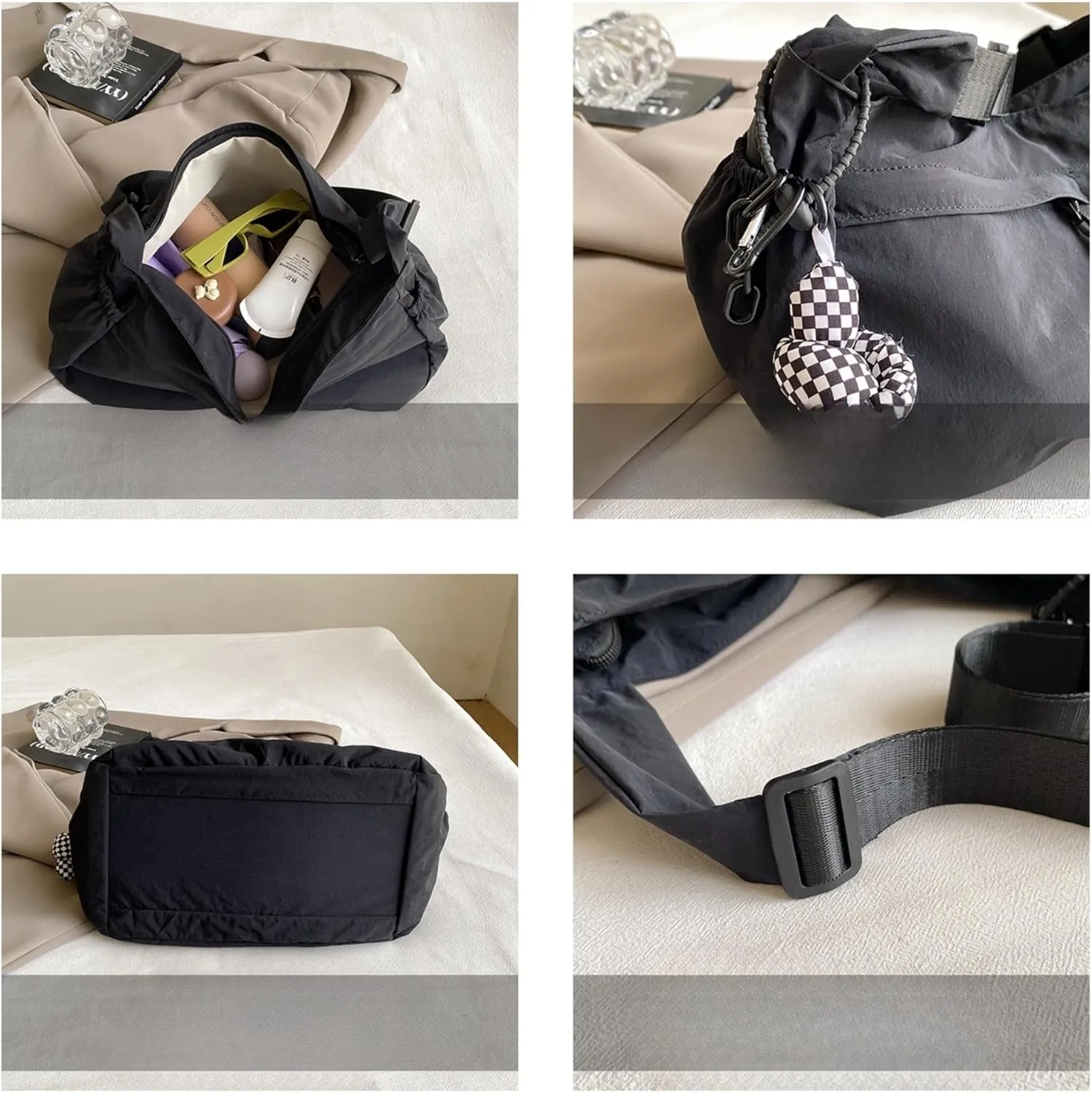 ENOPINK Nylon Crossbody Bags for Women Trendy Crescent Shoulder Bags Lightweight Hobo Bags Purses Adjustable Straps