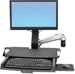 Ergotron StyleView Sit-Stand Combo System with Worksurface, Polished Aluminum/Black