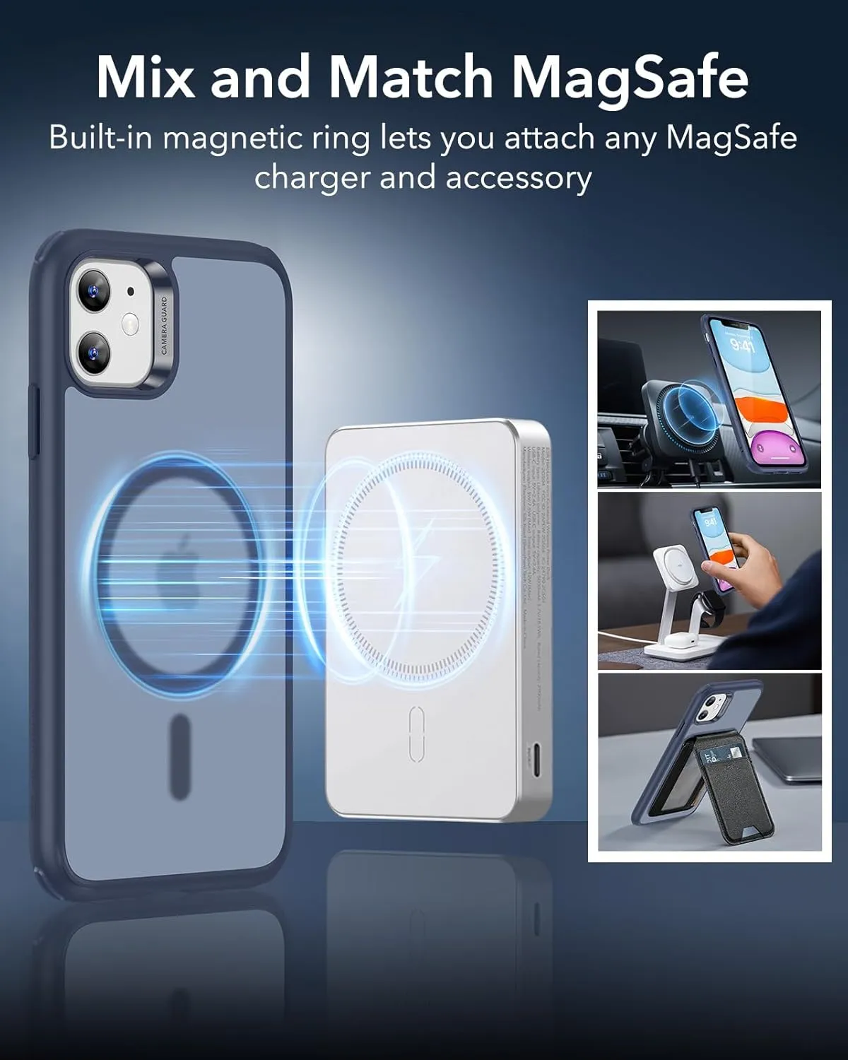 ESR for iPhone 11 Case, Compatible with MagSafe, Shockproof Military-Grade Protection, Magnetic Phone Case for iPhone 11 Case, Frosted Blue