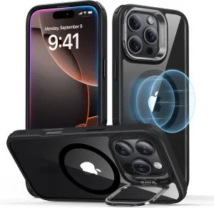 ESR for iPhone 16 Pro Case, Compatible with MagSafe, Military-Grade Protective Case, Built-in Stash Stand Phone Case, Supports Angles Up to 85°, Classic Series, Clear Black