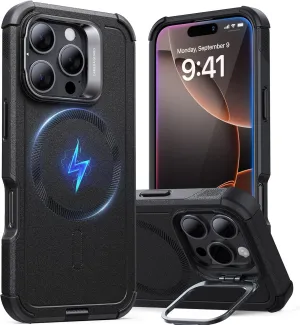 ESR for iPhone 16 Pro Case with Stand, 23FT Military-Grade Drop Protection, Heavy Duty Magnetic Phone Case, Compatible with MagSafe Accessories, Cyber Series, Black